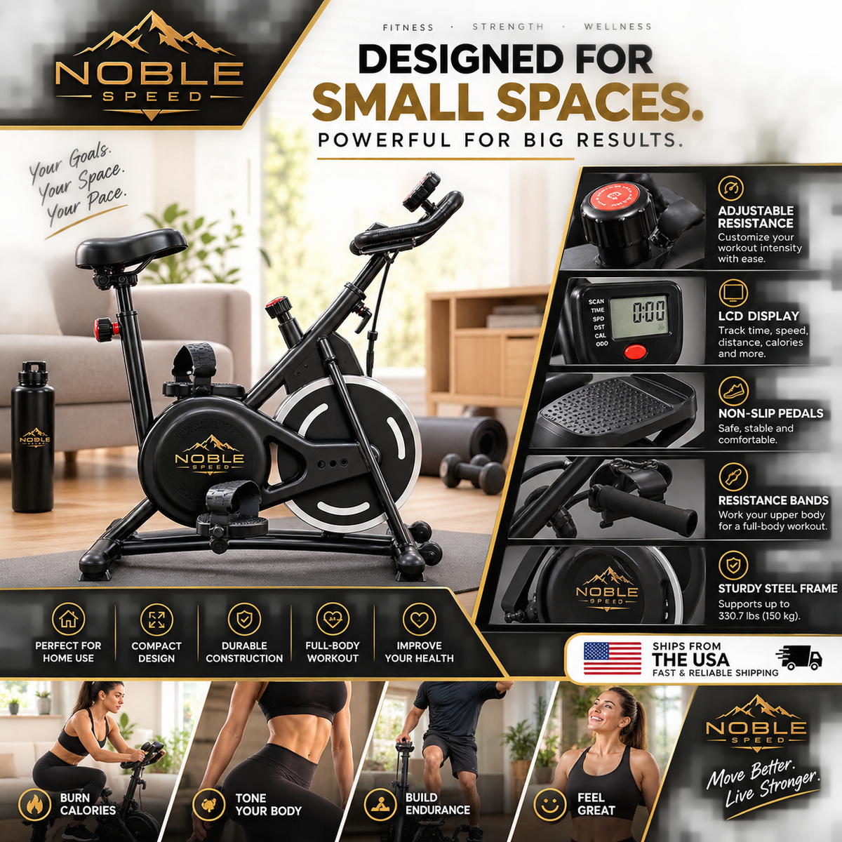 NOBLE SPEED™ - Silent Magnetic Indoor Cycling Bike | Home Gym Studio